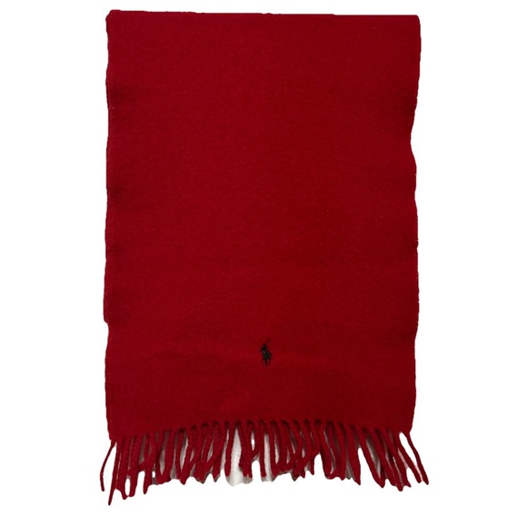 Ralph Lauren Polo Red 100% Lambswool Fringe Scarf - Picture 1 of 5